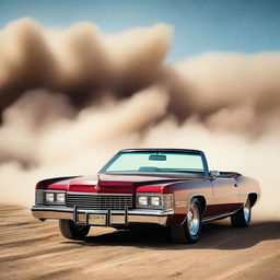 A detailed image of a 1973 Cadillac Eldorado convertible modified for rally racing