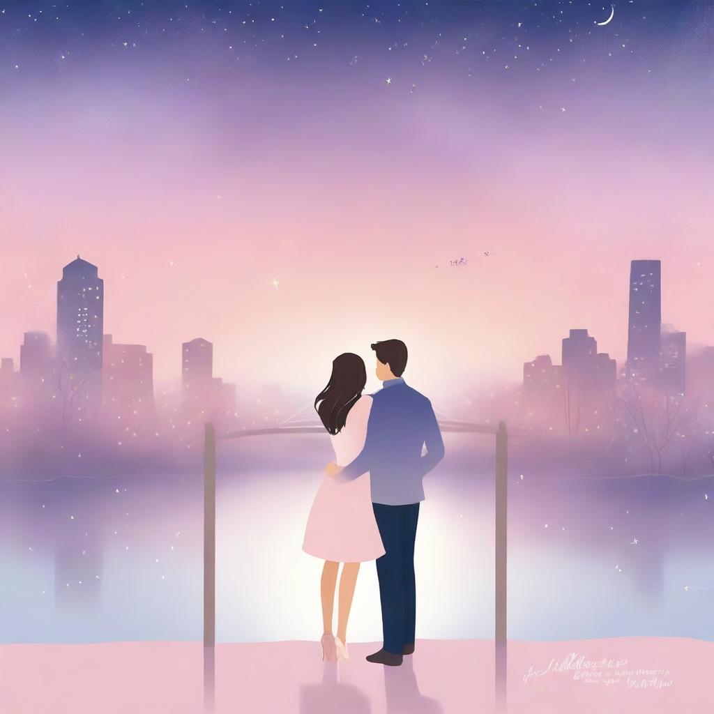 A twilight cityscape with pastel colors in the background