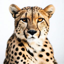 A realistic photo of a cheetah sitting with its full body visible against a white background