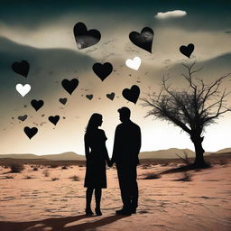 A man and woman falling in love under a desert sky