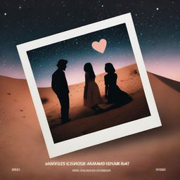 A movie poster featuring a man and woman falling in love under the desert stars, which are made up of Polaroid photos