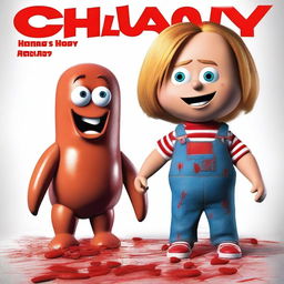 A crossover horror movie poster featuring Frank the sausage from Sausage Party and the reboot Chucky the Buddi doll from Child's Play 2019