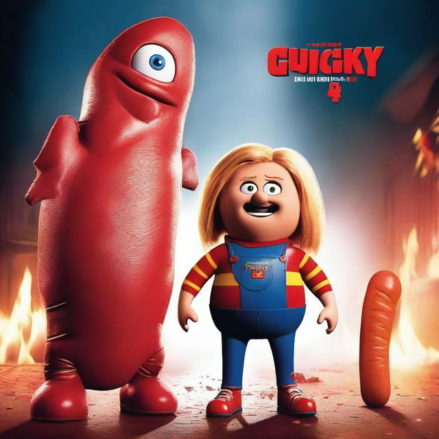 A crossover horror movie poster featuring Frank the sausage from Sausage Party and the reboot Chucky the Buddi doll from Child's Play 2019