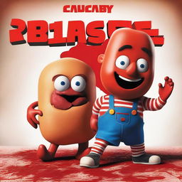 A crossover horror movie poster featuring Frank the sausage from Sausage Party and the reboot Chucky the Buddi doll from Child's Play 2019