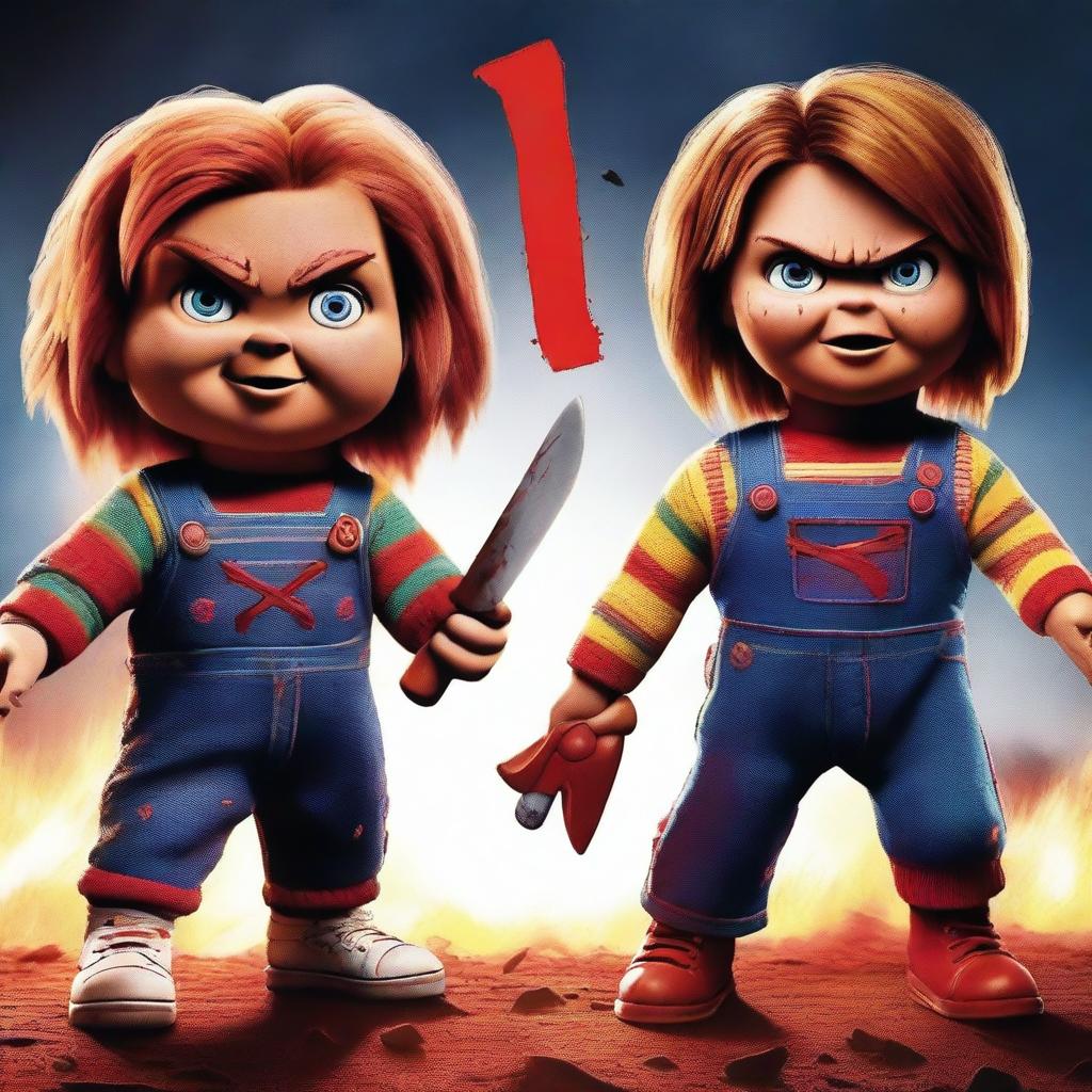 A horror movie poster featuring a fierce battle between a sinister sausage and the reboot Chucky the Buddi doll from Child's Play 2019