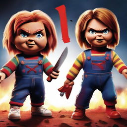 A horror movie poster featuring a fierce battle between a sinister sausage and the reboot Chucky the Buddi doll from Child's Play 2019