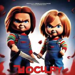 A horror movie poster featuring a fierce battle between a sinister sausage and the reboot Chucky the Buddi doll from Child's Play 2019