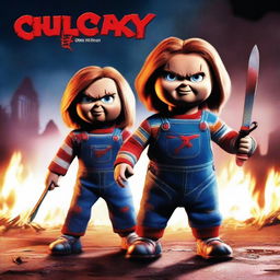 A horror movie poster featuring a fierce battle between a sinister sausage and the reboot Chucky the Buddi doll from Child's Play 2019