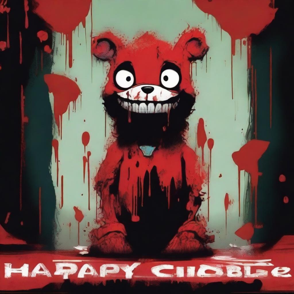 A crossover horror movie poster featuring accurately depicted characters from Happy Tree Friends and Child's Play 2