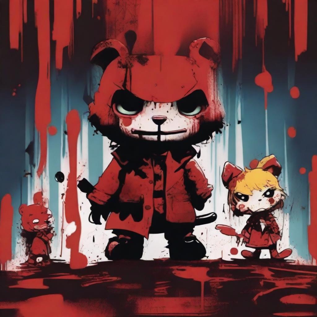 A crossover horror movie poster featuring accurately depicted characters from Happy Tree Friends and Child's Play 2