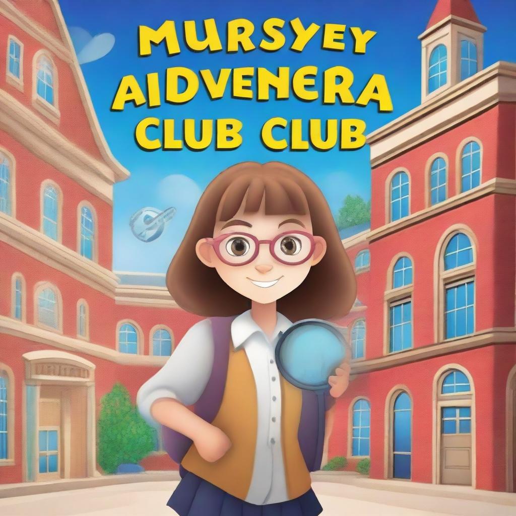 Create a book cover featuring a schoolgirl who is part of the Mystery Solvers Club in her school