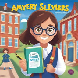 Create a book cover featuring a schoolgirl who is part of the Mystery Solvers Club in her school