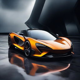 A sleek and futuristic McLaren Aruta surrounded by an ominous, dark environment