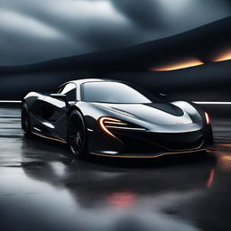 A sleek and futuristic McLaren Aruta surrounded by an ominous, dark environment