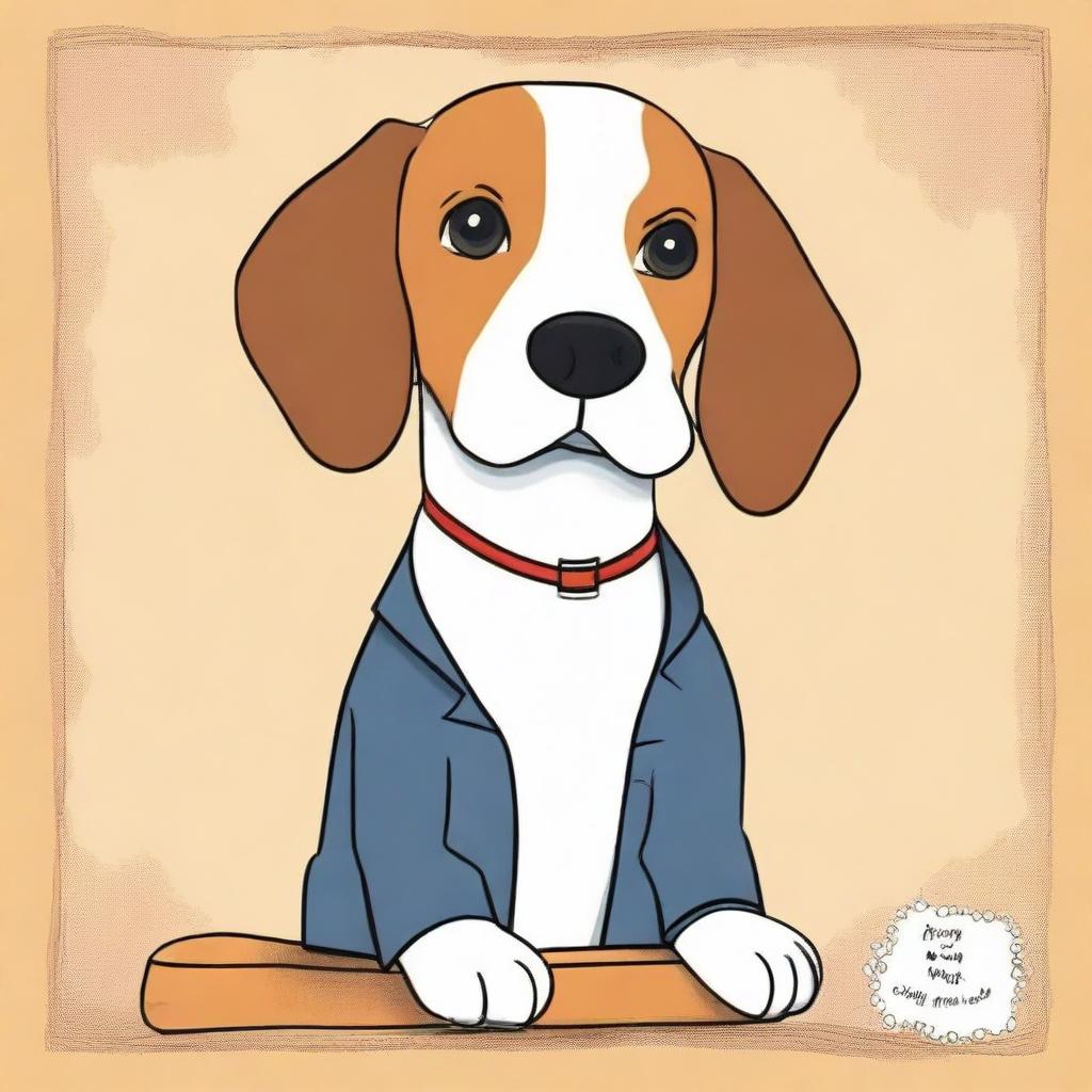 Create a book cover featuring a beagle in a thoughtful pose