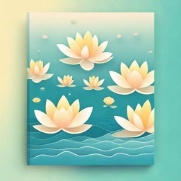 Create a book cover with lots of floating lotus flowers