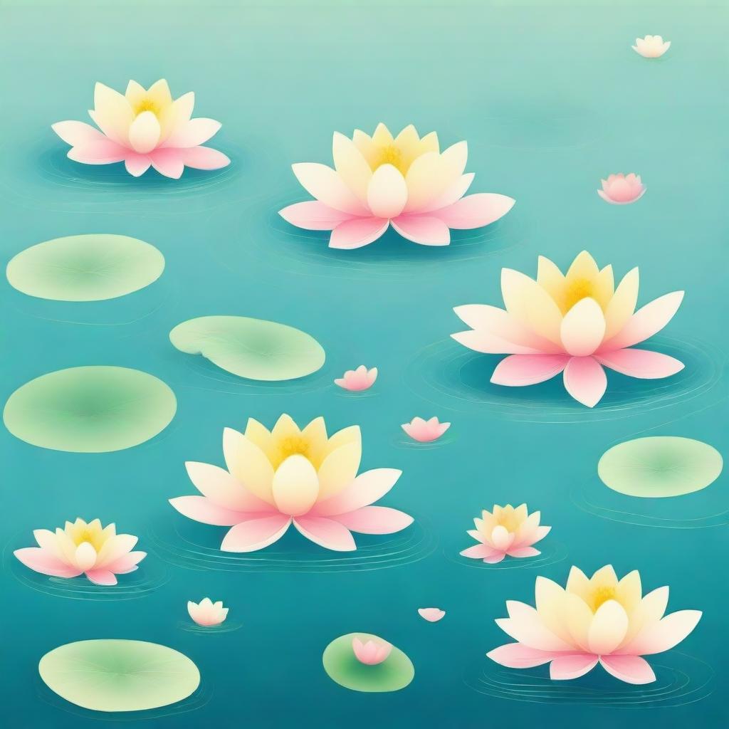 Create a book cover featuring lots of floating lotus flowers