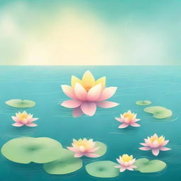 Create a book cover featuring lots of floating lotus flowers