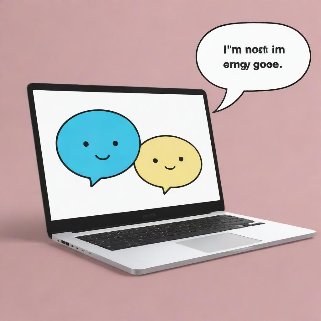 An animated cartoon-style laptop with expressive features, displaying a speech bubble that says, 'I'm not lazy; I'm in energy-saving mode.'