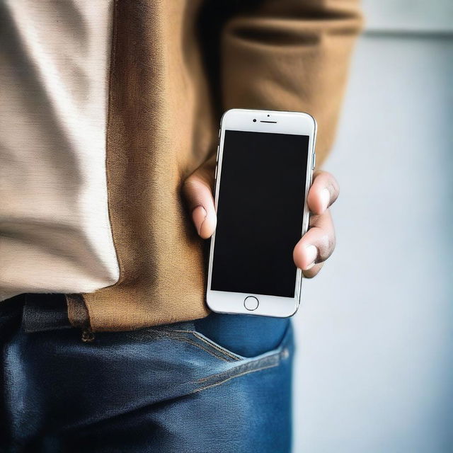 A close-up image of a smartphone partially visible inside a person's pocket