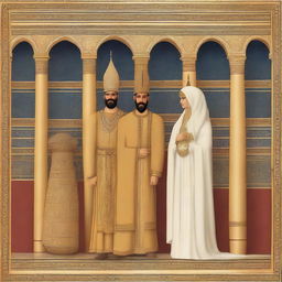 A detailed historical scene depicting Sultan Qutuz of Egypt and his wife Gulnar in the year 1260