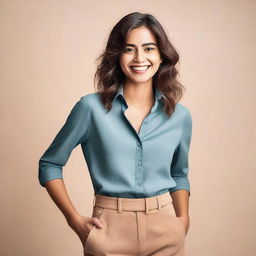 A photo of a young woman posing confidently in a stylish outfit