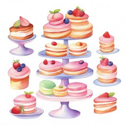 A beautiful watercolor painting featuring a delicious dessert display