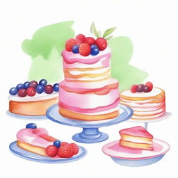 A beautiful watercolor painting featuring a delicious dessert display