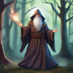 A powerful wizard casting a spell, with magical energy swirling around him