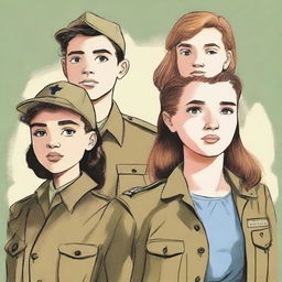 A detailed illustration of four young characters from a World War II Allies book