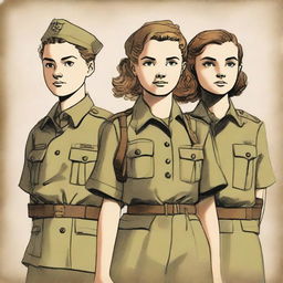 A detailed illustration of four young characters from the World War II Allies