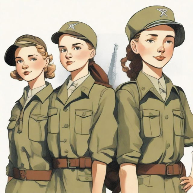 A detailed illustration of four young characters from the World War II Allies