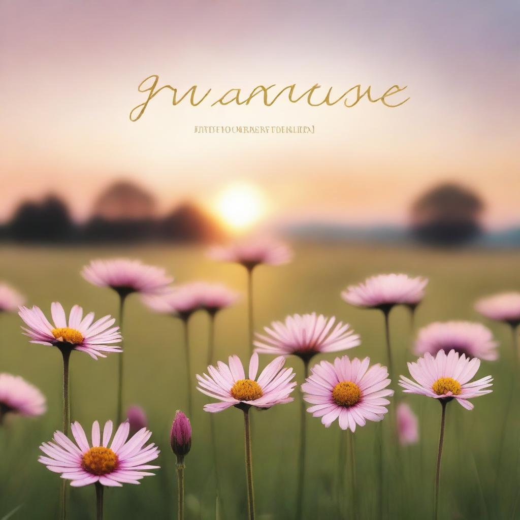 Design a professional ebook cover with a serene sunrise over a meadow, symbolizing new beginnings