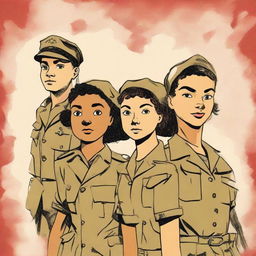 An illustration of four young characters from the World War II Allies