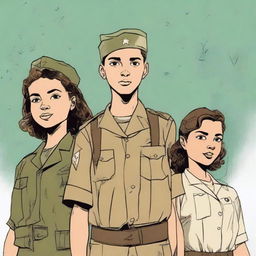 An illustration of four young characters from the World War II Allies