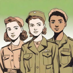 An illustration of four young characters from the World War II Allies