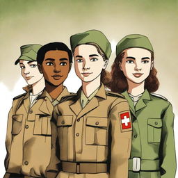 An illustration of four young characters from the World War II Allies