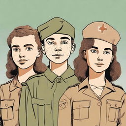 An illustration of four young characters from the World War II Allies