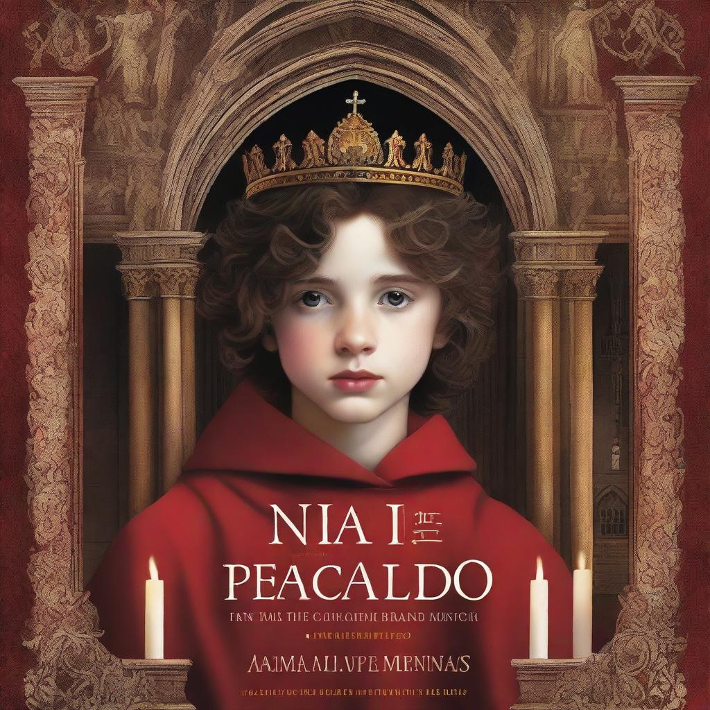 Book cover featuring a young prince with curly brown hair being crowned in a gothic church