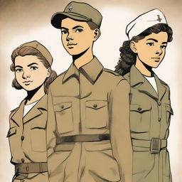 An illustration of four young characters from the World War II Allies