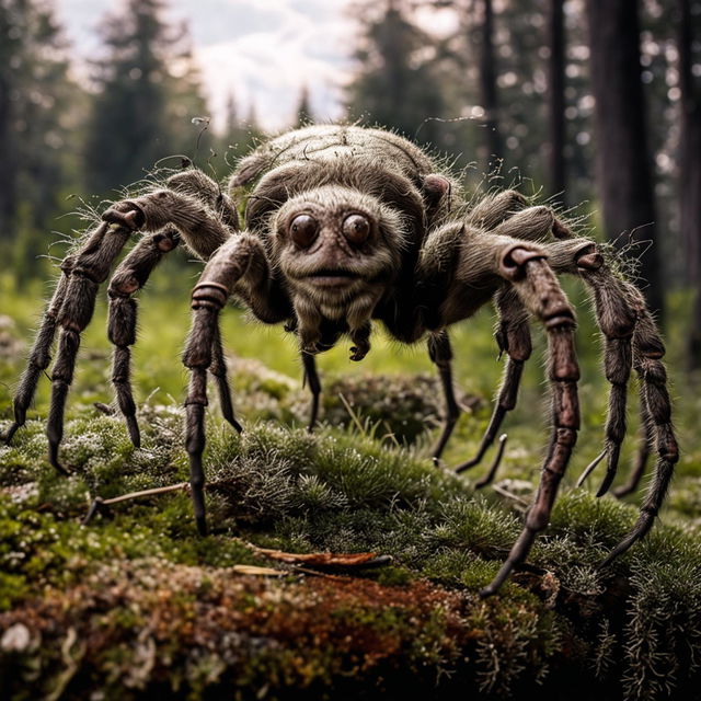 A high-definition, realistic image of a pig with eight spider-like legs in a natural environment, captured in the style of award-winning National Geographic photography