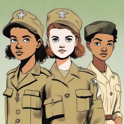 An illustration of four young characters from the World War II Allies