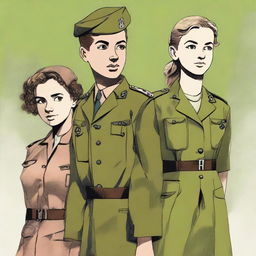 An illustration of four young characters from the World War II Allies