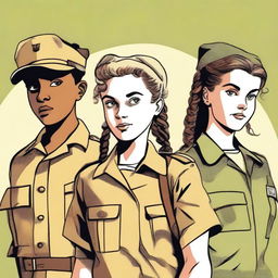 An illustration of four young characters from the World War II Allies