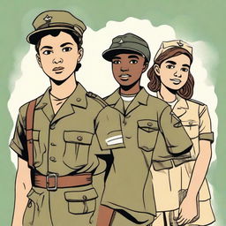 An illustration of four young characters from the World War II Allies