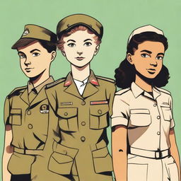 An illustration of four young characters from the World War II Allies