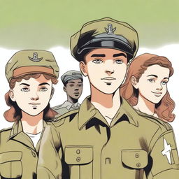 An illustration of four young characters from the World War II Allies