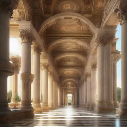 A very large and extravagant Roman palace with high fantasy and renaissance aesthetics, fit for an emperor