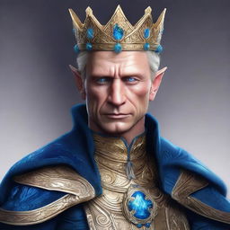 An emperor who is an elf with glowing blue eyes, resembling Daniel Craig