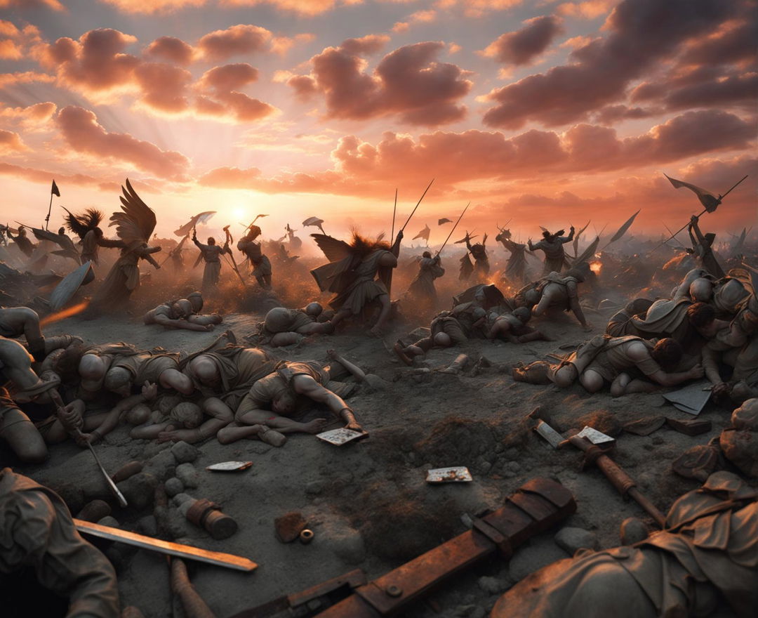 A high-definition, ultra-wide angle photograph capturing a dramatic 'War of the Gods' at sunset